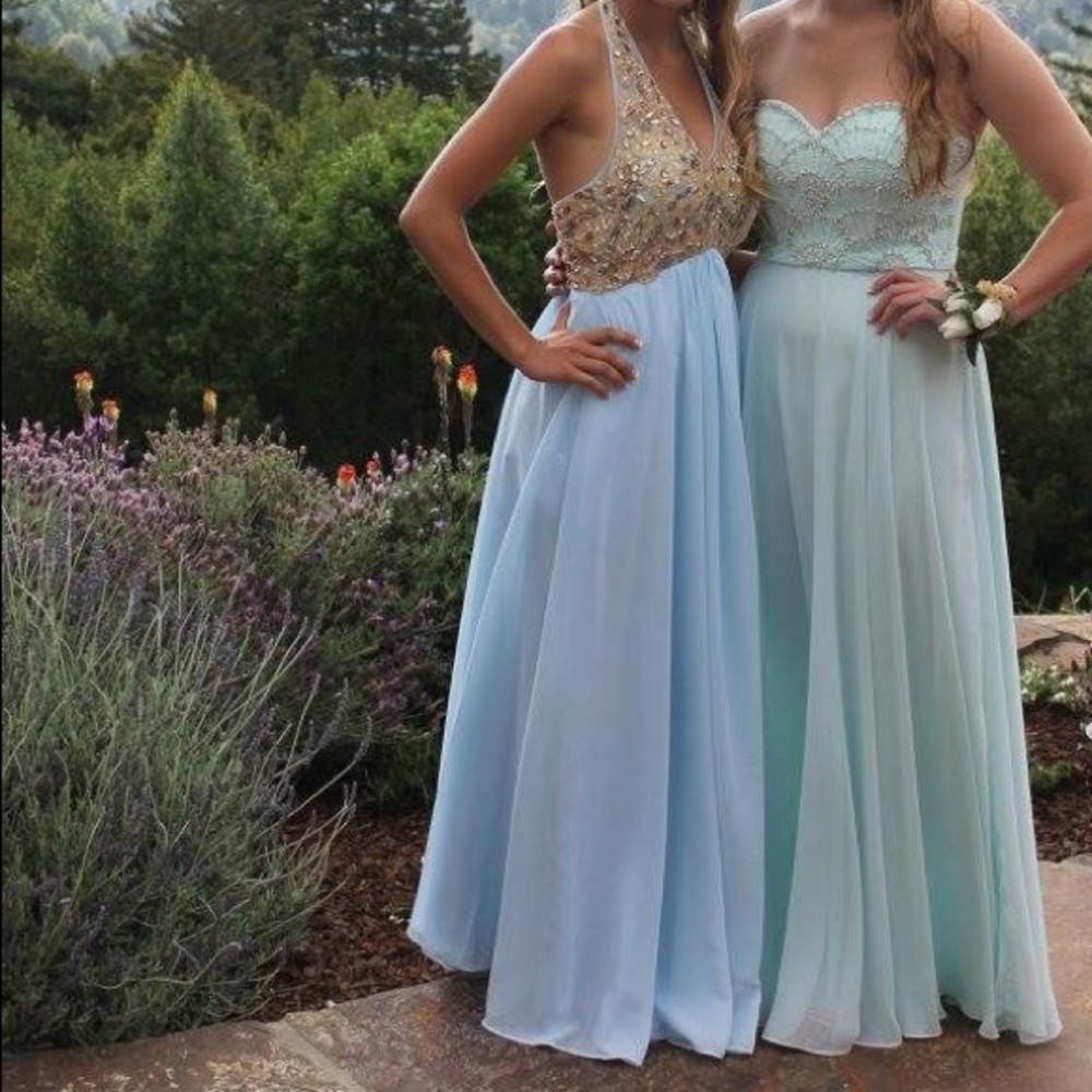 Baby blue halter prom dress